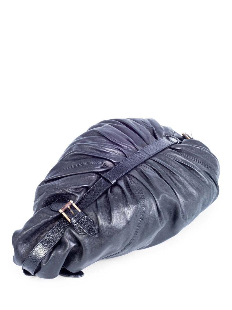 Valentino Logo Leather Buckled Hobo Bag Black-designer resale