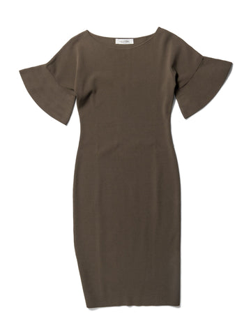 Valentino Short Sleeve Bodycon Midi Dress Olive Green-designer resale