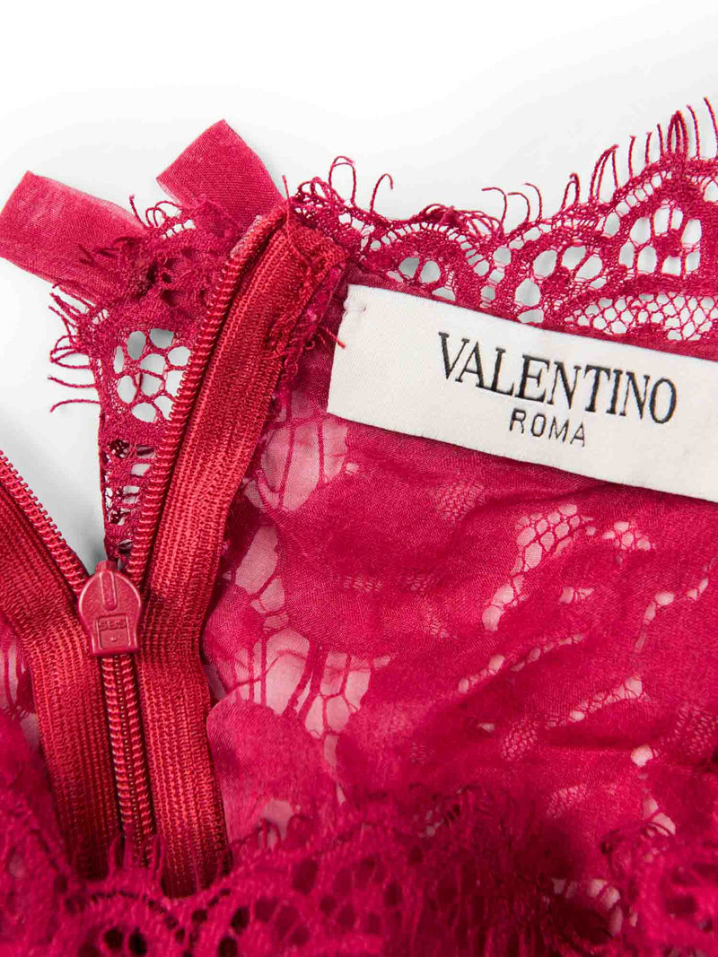 Valentino Silk Cotton Floral Lace Bow Jumpsuit Red-designer resale