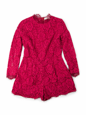 Valentino Silk Cotton Floral Lace Bow Jumpsuit Red-designer resale