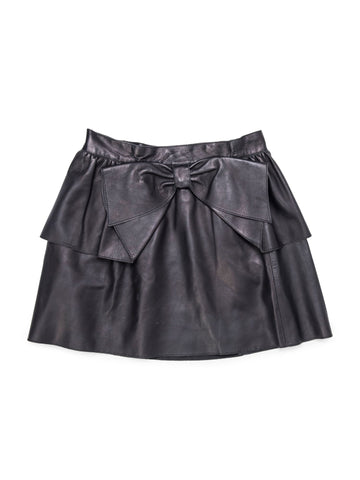 Valentino Soft Leather Bow Mini Skirt Black-designer resale
