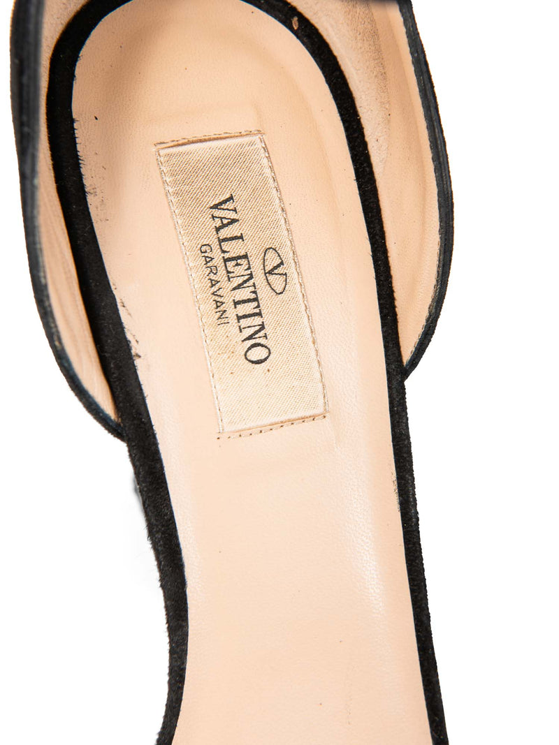 Valentino Suede Strap Block Heel Sandals Black Gold-designer resale
