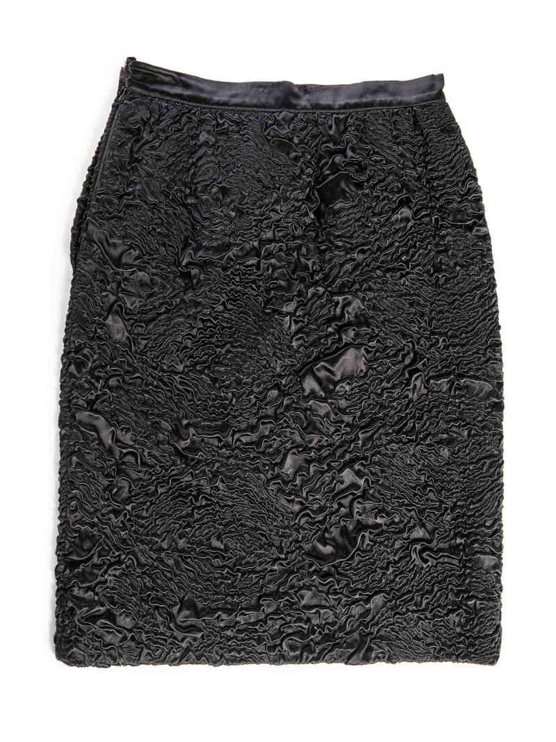 Valentino Textured Silk Pencil Skirt Black-designer resale