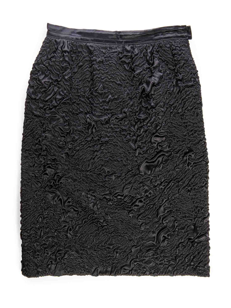 Valentino Textured Silk Pencil Skirt Black-designer resale