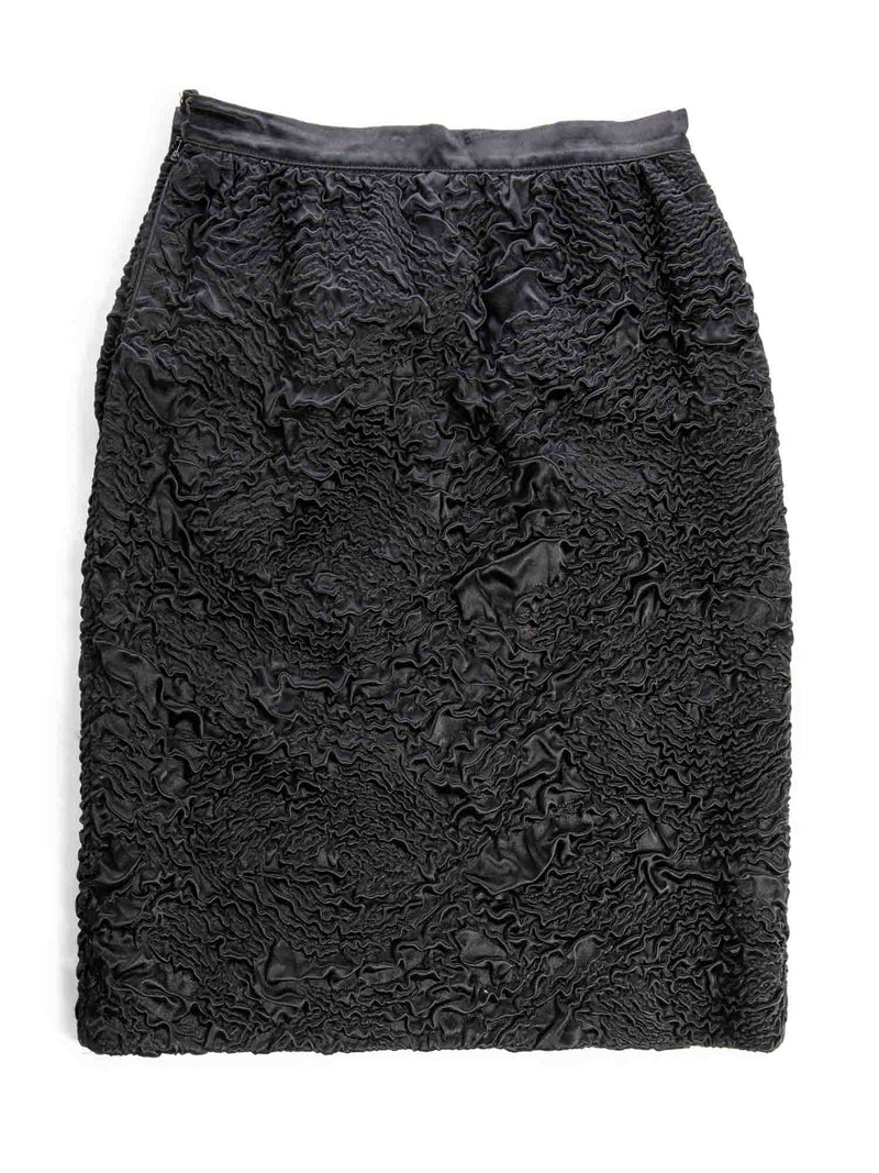 Valentino Textured Silk Pencil Skirt Black-designer resale