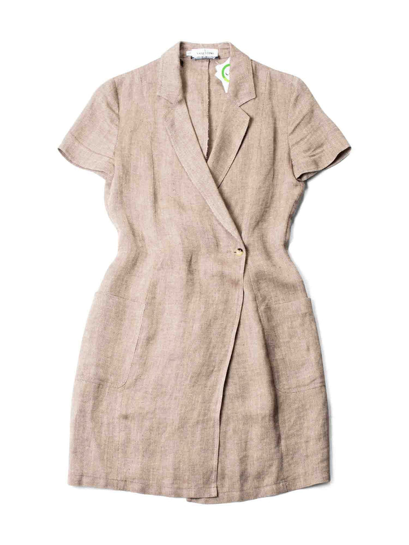 Valentino Vintage Linen Wrap Mini Dress Beige