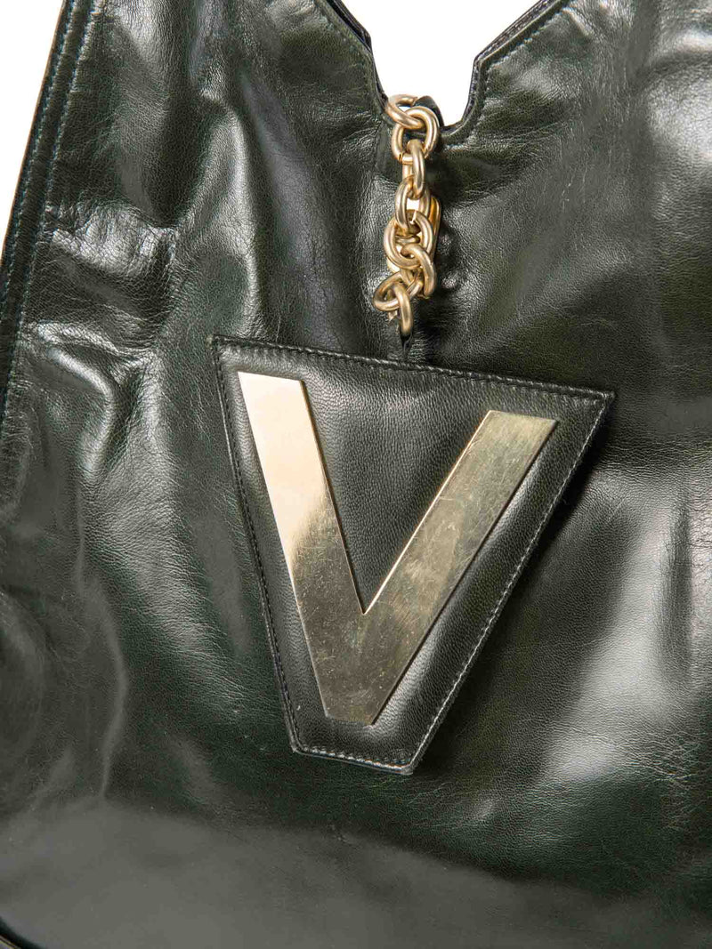Valentino by Mario Vintage Leather Logo Zippered Hobo Bag with Wallet Green-designer resale