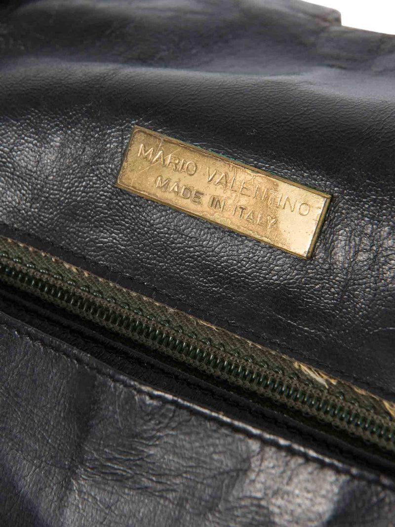 Valentino by Mario Vintage Leather Logo Zippered Hobo Bag with Wallet Green-designer resale