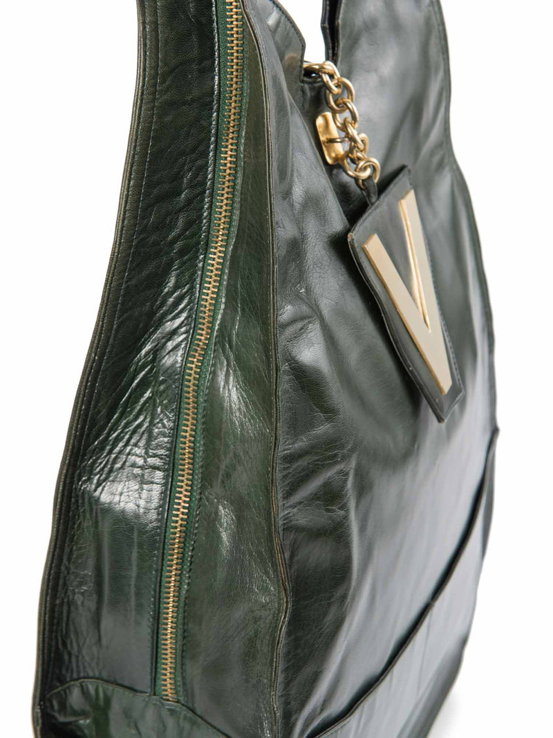Valentino by Mario Vintage Leather Logo Zippered Hobo Bag with Wallet Green-designer resale