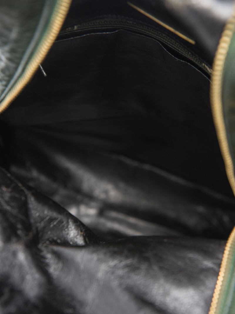 Valentino by Mario Vintage Leather Logo Zippered Hobo Bag with Wallet Green-designer resale
