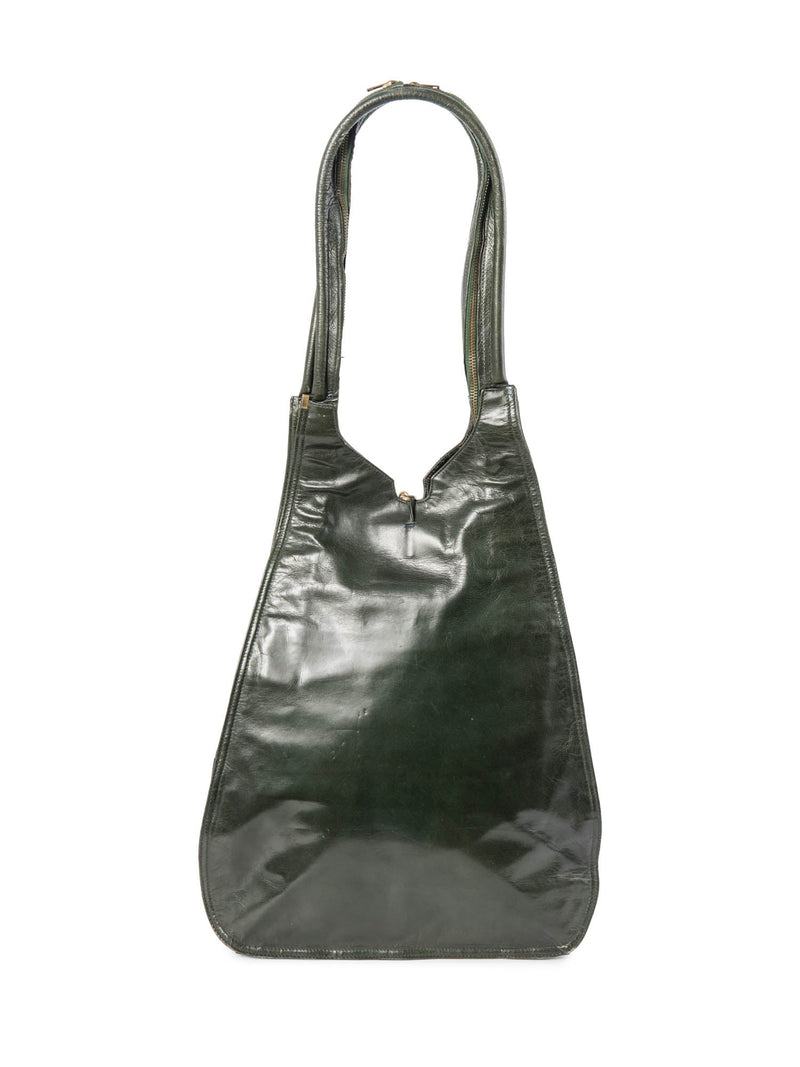 Valentino by Mario Vintage Leather Logo Zippered Hobo Bag with Wallet Green-designer resale