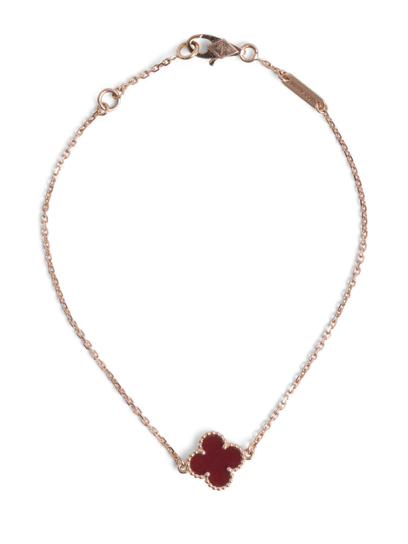 Van Cleef & Arpels 18K Rose Gold Carnelian Sweet Alhambra Bracelet Red-designer resale