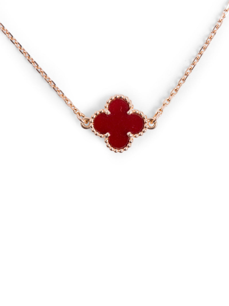 Van Cleef & Arpels 18K Rose Gold Carnelian Sweet Alhambra Bracelet Red-designer resale