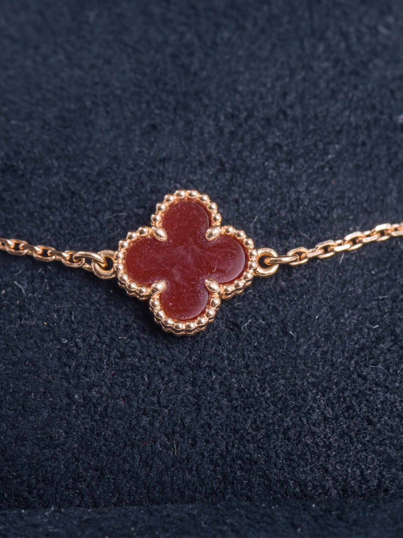 Van Cleef & Arpels 18K Rose Gold Carnelian Sweet Alhambra Bracelet Red-designer resale