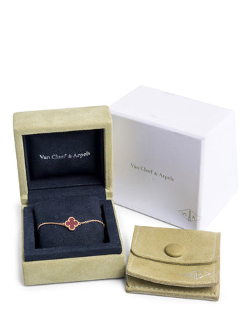 Van Cleef & Arpels 18K Rose Gold Carnelian Sweet Alhambra Bracelet Red-designer resale