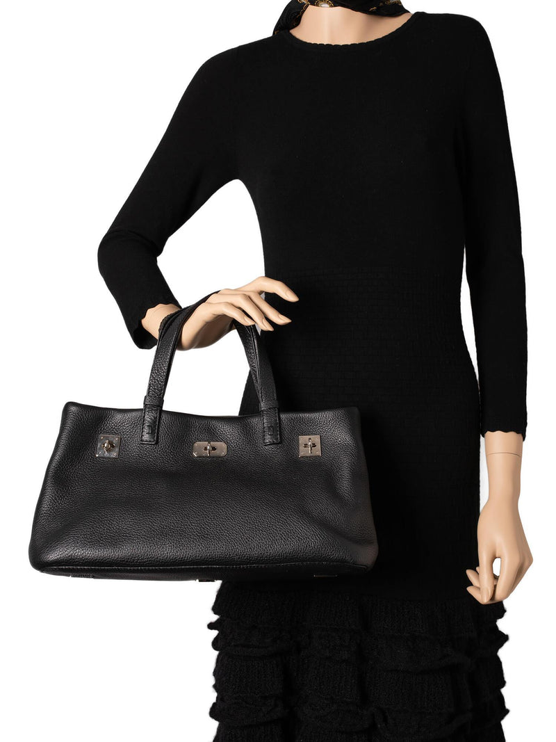 Vault First Edition Pebbled Leather Shopper Bag Black-designer resale