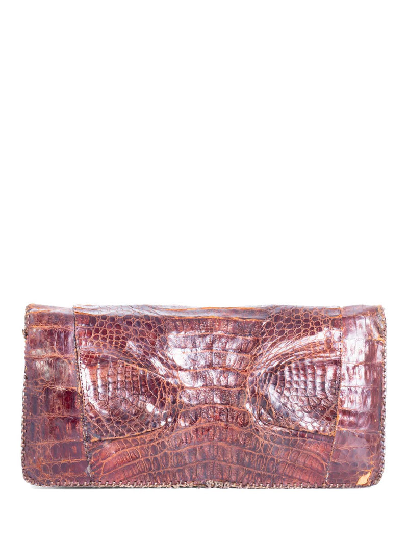 Vintage Crocodile Leather Flap Clutch Bag Brown-designer resale