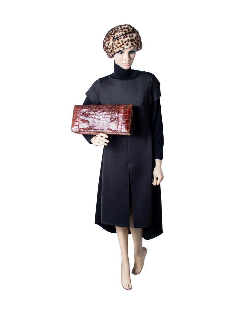 Vintage Crocodile Leather Flap Clutch Bag Brown-designer resale
