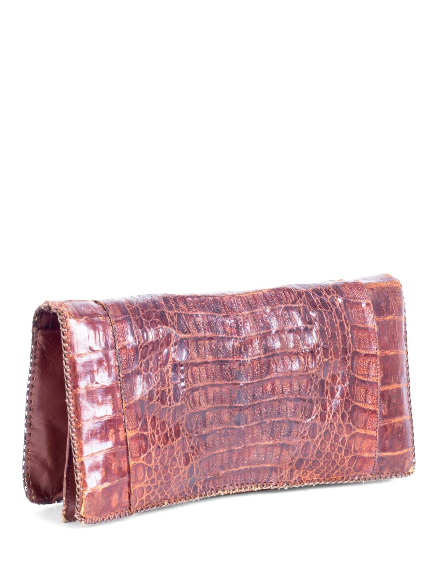 Vintage Crocodile Leather Flap Clutch Bag Brown-designer resale