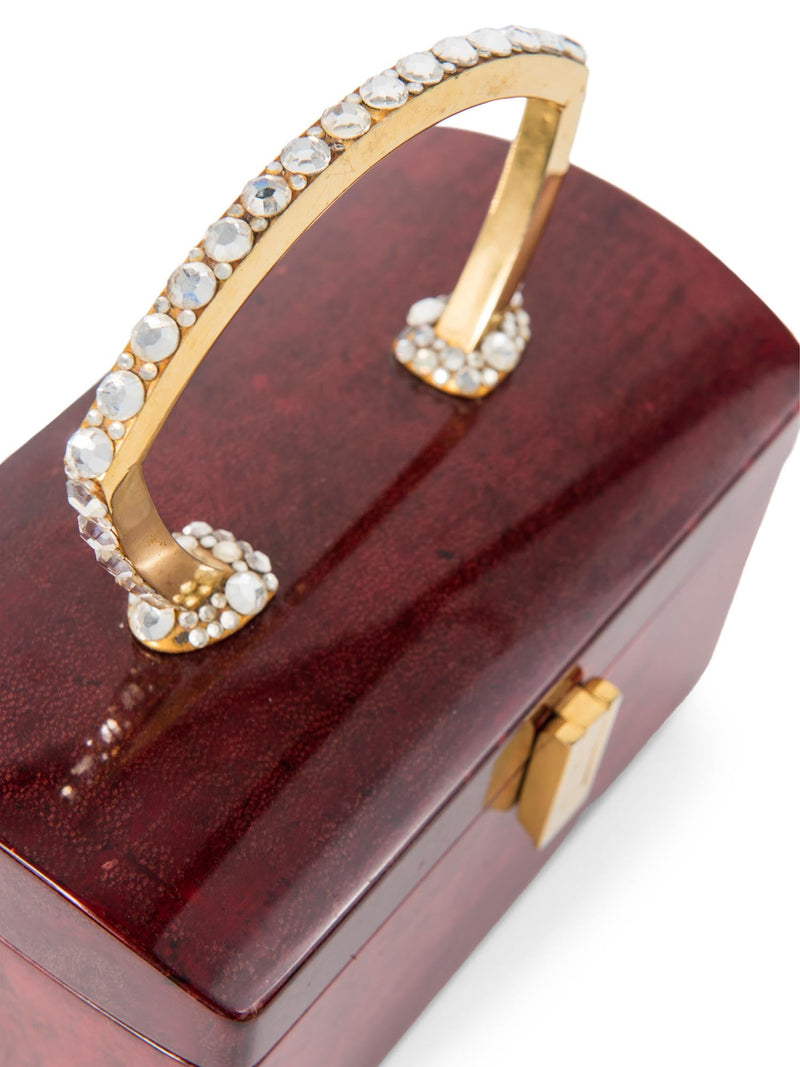Vintage Lucite Bejeweled Top Handle Bag Burgundy Gold-designer resale