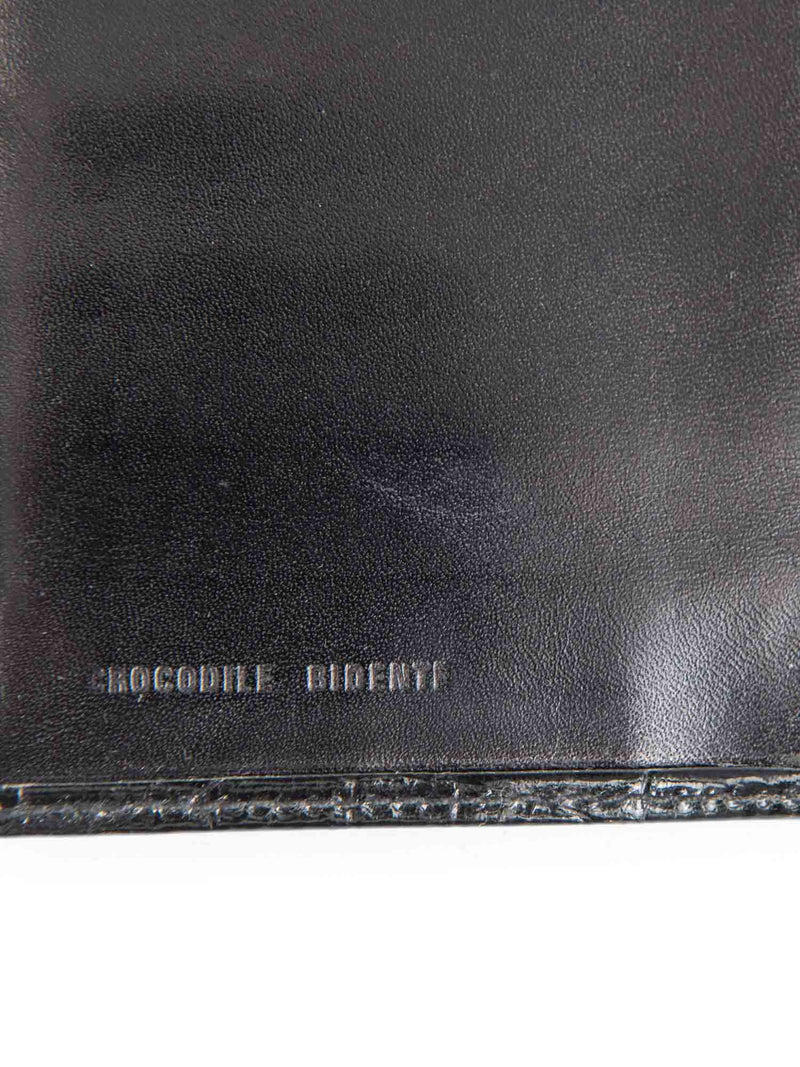 Vintage Shiny Crocodile Leather Horsebit Wallet Black Gold-designer resale