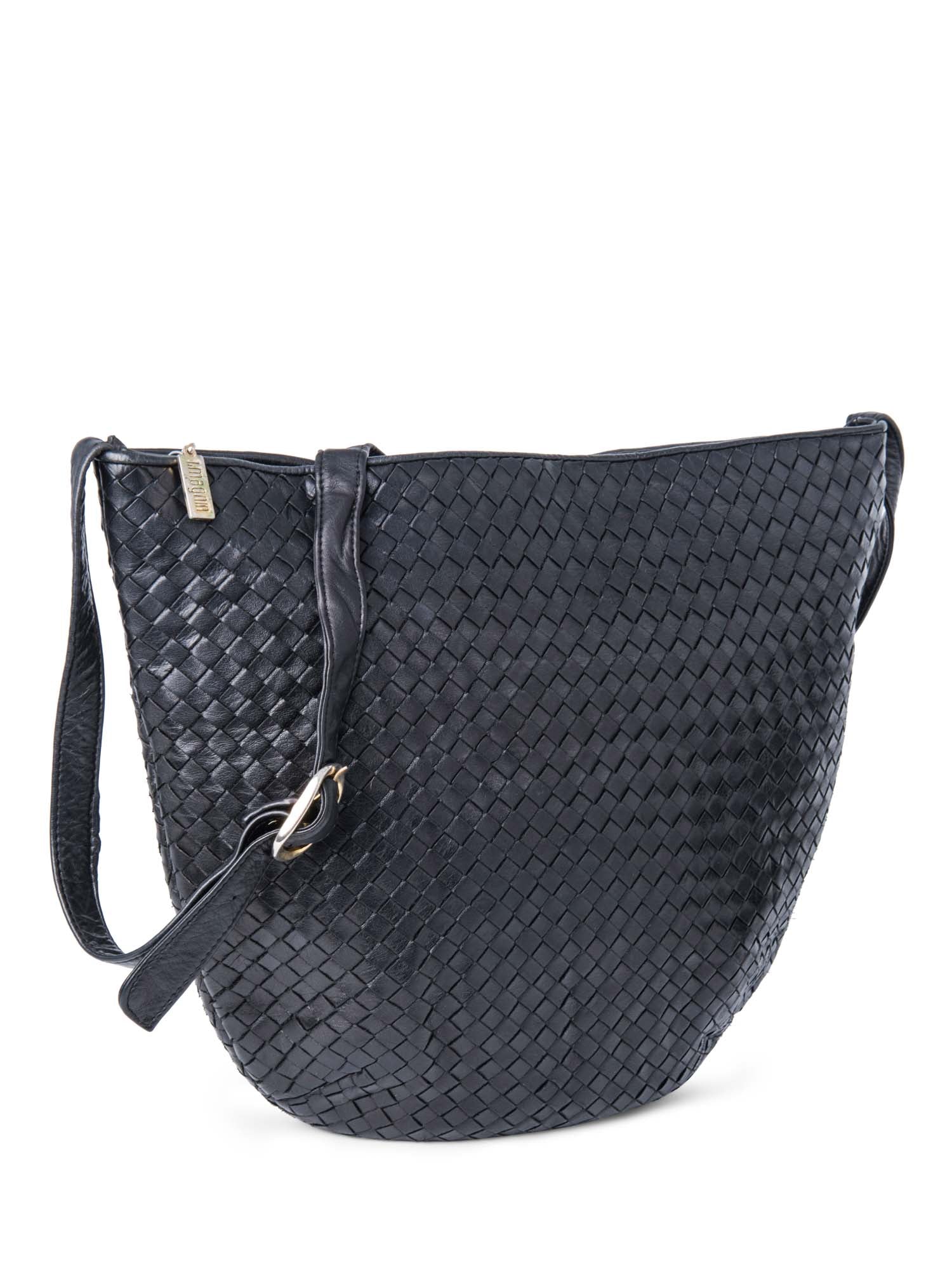 Vintage Woven Leather Messenger Bag Black-designer resale