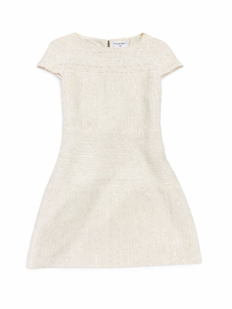 CHANEL Tweed Cream Sequin Mini Dress