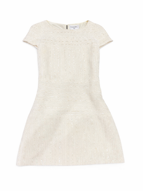 CHANEL Tweed Cream Sequin Mini Dress