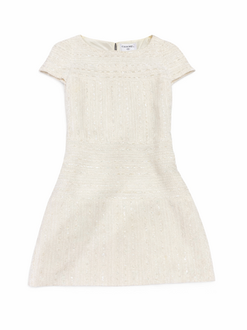 CHANEL Tweed Cream Sequin Mini Dress