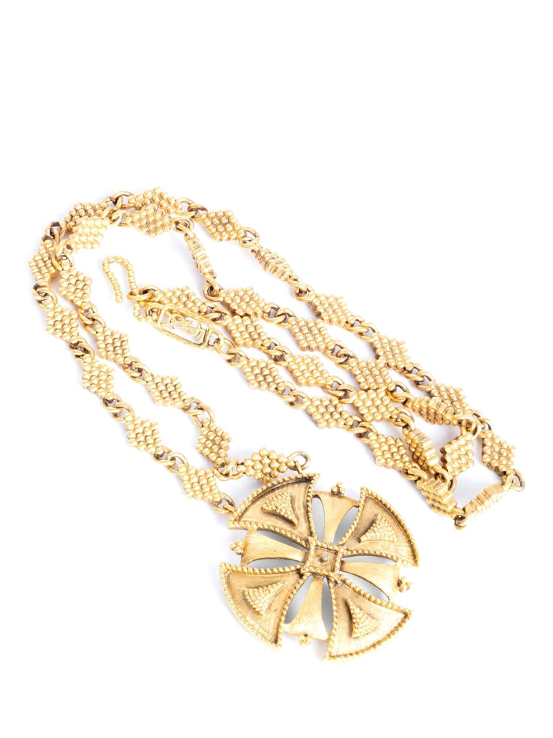 Yves Saint Laurent 24k Gold Plated Maltese Etruscan Cross Necklace Gold-designer resale