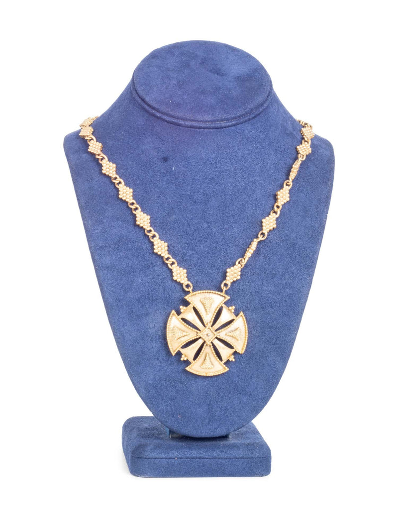 Yves Saint Laurent 24k Gold Plated Maltese Etruscan Cross Necklace Gold-designer resale