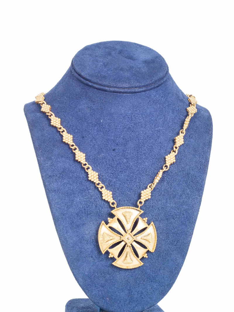 Yves Saint Laurent 24k Gold Plated Maltese Etruscan Cross Necklace Gold-designer resale