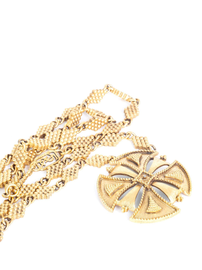 Yves Saint Laurent 24k Gold Plated Maltese Etruscan Cross Necklace Gold-designer resale