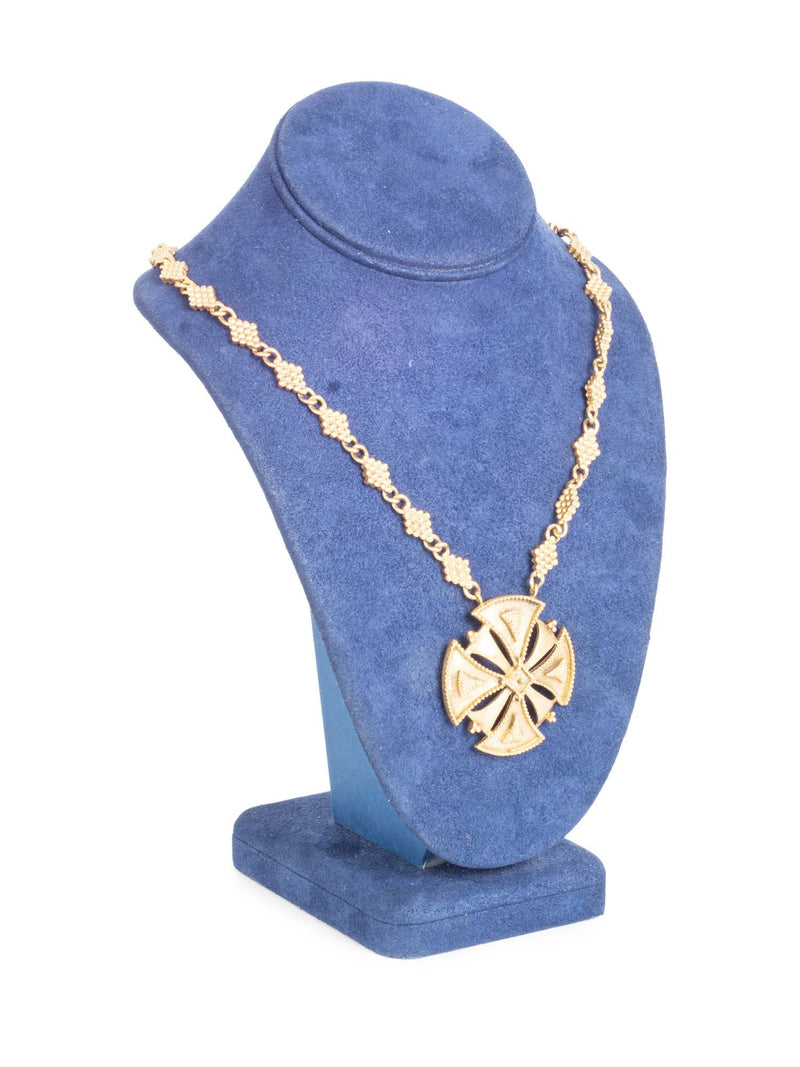 Yves Saint Laurent 24k Gold Plated Maltese Etruscan Cross Necklace Gold-designer resale