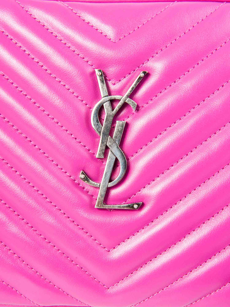 Yves Saint Laurent Chevron Leather Tassel Camera Messenger Bag Magenta Pink-designer resale