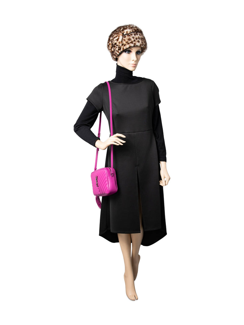 Yves Saint Laurent Chevron Leather Tassel Camera Messenger Bag Magenta Pink-designer resale