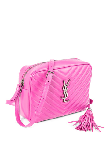 Yves Saint Laurent Chevron Leather Tassel Camera Messenger Bag Magenta Pink-designer resale
