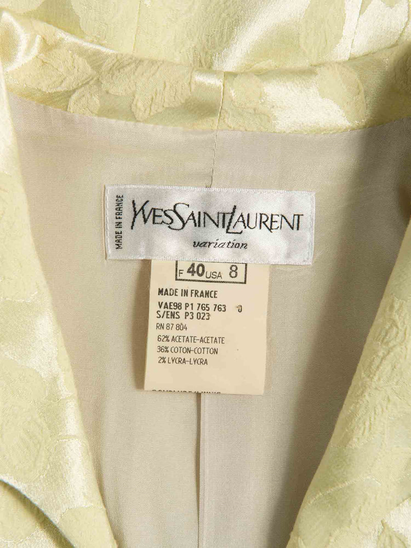 Yves Saint Laurent Floral Jacard Fitted Buttoned Jacket Lime Green-designer resale