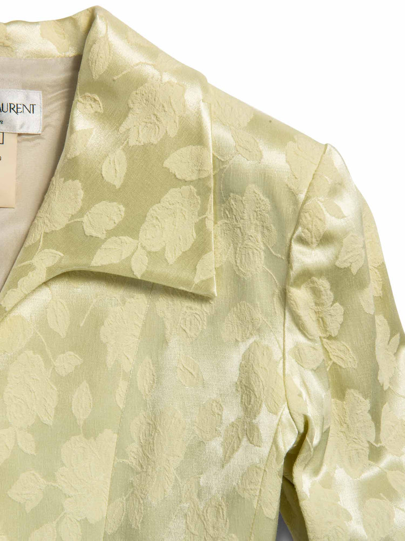 Yves Saint Laurent Floral Jacard Fitted Buttoned Jacket Lime Green-designer resale