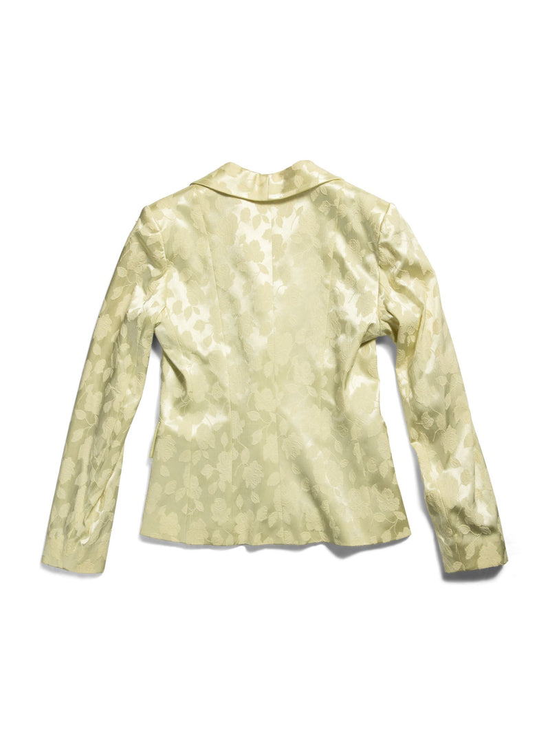 Yves Saint Laurent Floral Jacard Fitted Buttoned Jacket Lime Green-designer resale