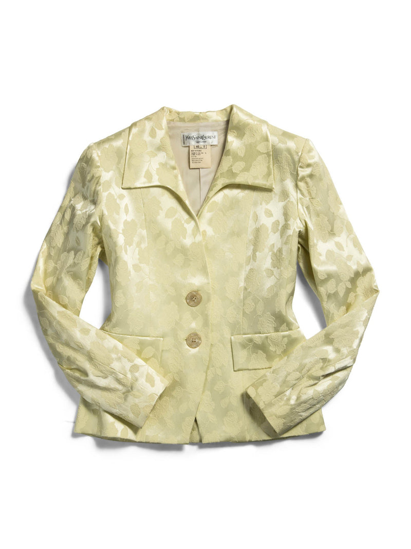 Yves Saint Laurent Floral Jacard Fitted Buttoned Jacket Lime Green-designer resale