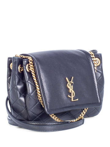 Yves Saint Laurent Leather Nolita Crossbody Bag Black Gold-designer resale