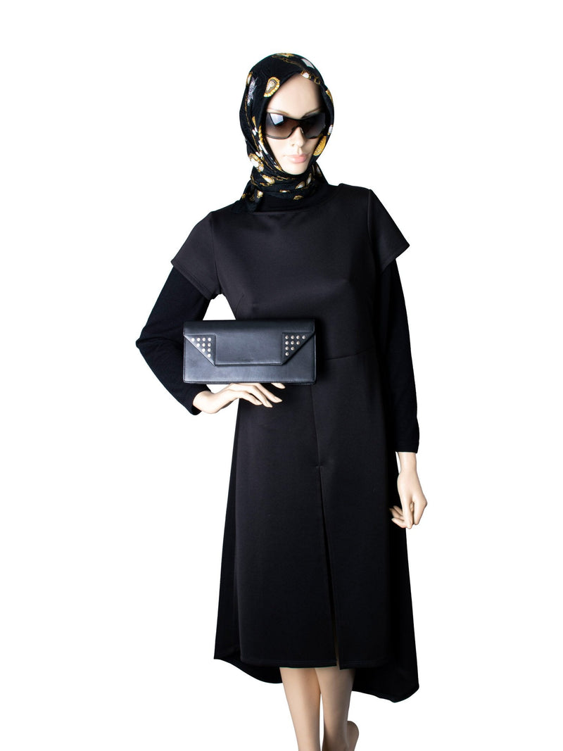 Yves Saint Laurent Leather Sac Betty Studded Clutch Black-designer resale
