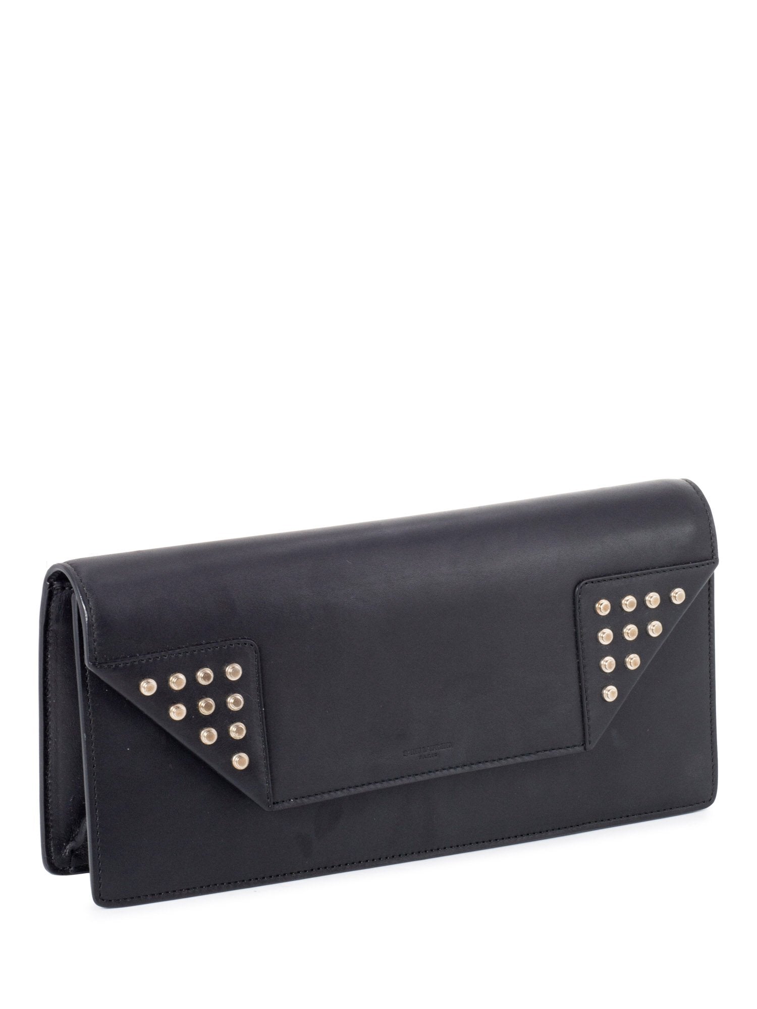 Yves Saint Laurent Leather Sac Betty Studded Clutch Black-designer resale