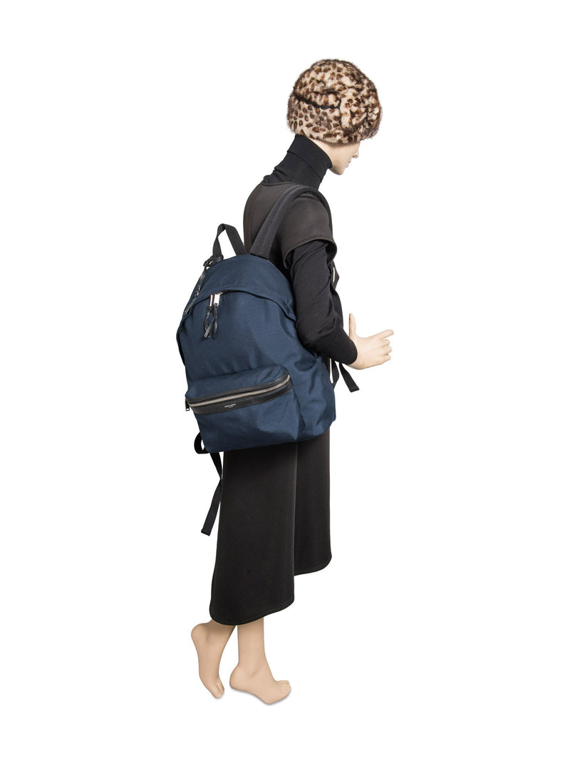 Yves Saint Laurent Logo Canvas Leather Large Backpack Navy Black-designer resale