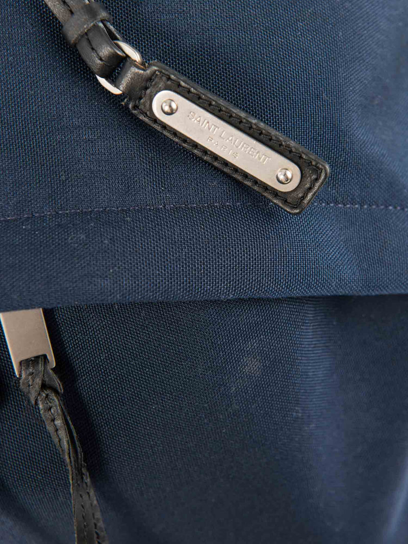 Yves Saint Laurent Logo Canvas Leather Large Backpack Navy Black-designer resale