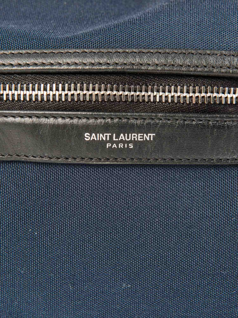 Yves Saint Laurent Logo Canvas Leather Large Backpack Navy Black-designer resale