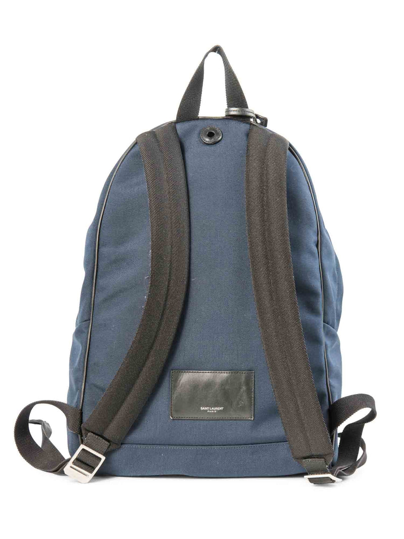 Yves Saint Laurent Logo Canvas Leather Large Backpack Navy Black-designer resale