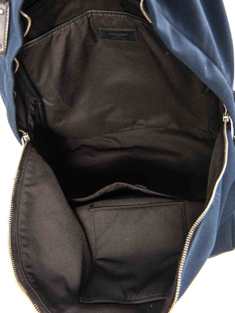 Yves Saint Laurent Logo Canvas Leather Large Backpack Navy Black-designer resale