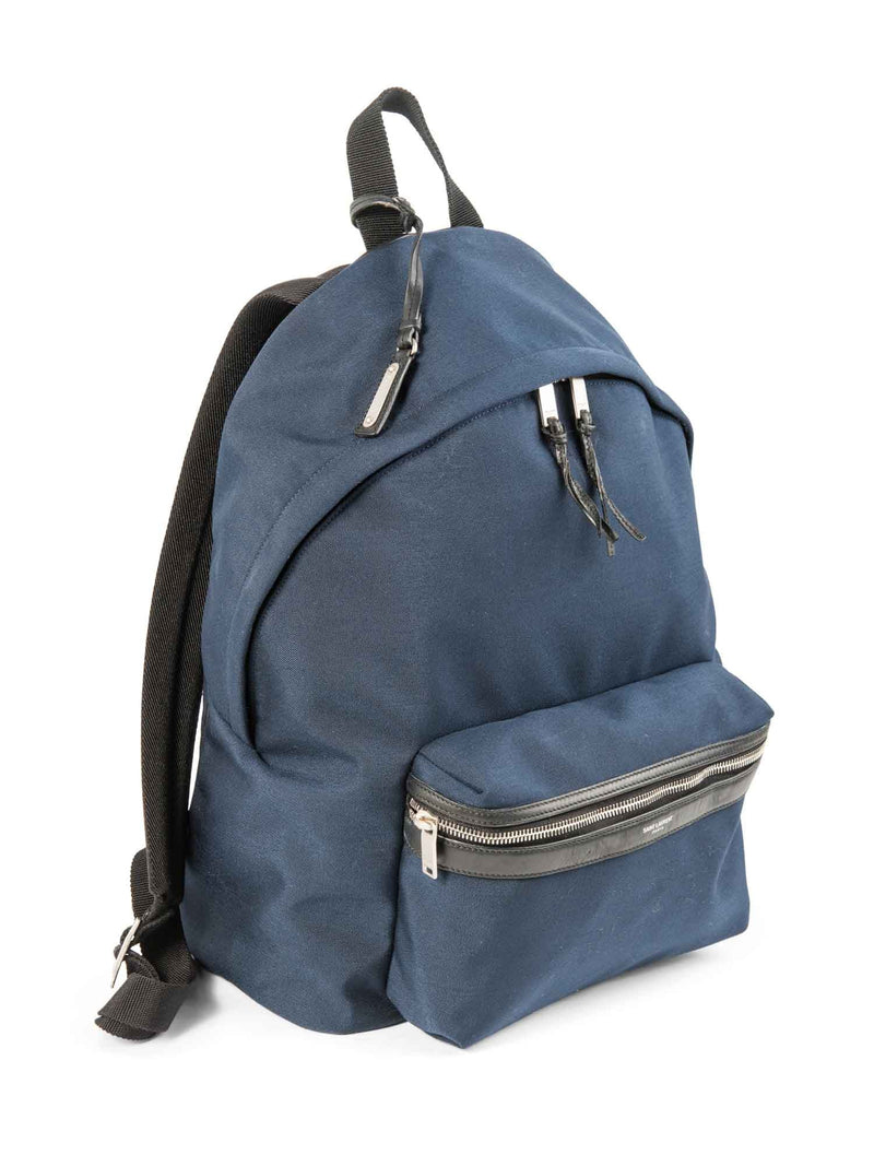 Yves Saint Laurent Logo Canvas Leather Large Backpack Navy Black-designer resale